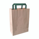 Kraft/brown recycled paper carrier bag with green handles - H:11in W:4in L:7.9in - 250 pcs