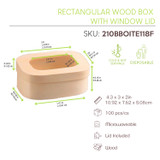 Rectangular Wood Box with Window Lid - 8oz L:4.3in W:3in H:2in - 100 pcs