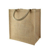 Natural Reusable carrier jute bag with handle - W:10.2in Gusset:6.7in H:11in - 30 pcs