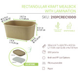 Rectangular Kraft Meal Box with lamination - 32oz L:6.8in W:4.8in H:3in - 200 pcs