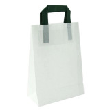 White recycled paper carrier bag with green handles - W:7.9in Gusset:4in H:11in - 250 pcs