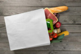 White recycled paper carrier bag with green handles - W:7.9in Gusset:4in H:11in - 250 pcs
