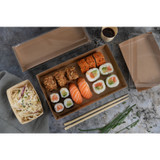 Sushi box in kraft with PET lid - 26oz Base: L:8.7in W:5.3in H:1in Lid: L:9in W:5.7in H:1.2in - 300 pcs