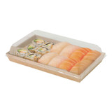 Sushi box in kraft with PET lid - 26oz Base: L:8.7in W:5.3in H:1in Lid: L:9in W:5.7in H:1.2in - 300 pcs