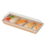 Sushi box in kraft with PET lid - 14oz Base: L:8.5in W:3in H:1in Lid: L:8.8in W:3.4in H:1.2in - 300 pcs