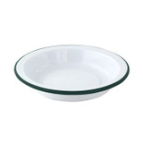 Enamel reusable deep plate white w/green rim - 22oz D:7.9in H:1.57in - 12 pcs
