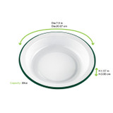 Enamel reusable deep plate white w/green rim - 22oz D:7.9in H:1.57in - 12 pcs