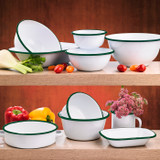 Enamel reusable deep bowl straight side white w/green rim - 25oz D:5.5in H:2.6in - 12 pcs