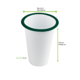 Enamel reusable tumbler white w/green rim - 14oz D:3.5in H:3.5in - 12 pcs