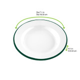 Enamel reusable plate white w/green rim - D:7.1in H:1in - 12 pcs