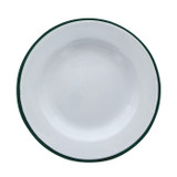 Enamel reusable plate white w/green rim - D:6.3in H:1in - 12 pcs