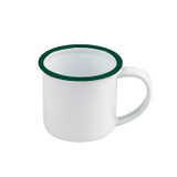 Enamel reusable mini mug white w/green rim - 3oz D:2in H:2in - 12 pcs