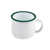 Enamel reusable mug white w/green rim - 5oz D:3.1in H:2.4in - 12 pcs