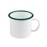 Enamel reusable mug white w/green rim - 25oz D:5.1in H:3.9in - 12 pcs