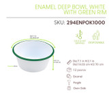 Enamel reusable deep bowl white w/green rim - 34oz D:7.1in H:3.1in - 12 pcs