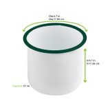 Enamel reusable delipot straight side white w/green rim - 41oz D:4.7in H:4.7in - 12 pcs