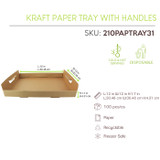 Kraft Paper Tray with Handles - L:12in W:12in H:1.7in - 100 pcs