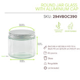 Round reusable jar glass with aluminium cap - 13oz D:3.46in W:3.66in H:3.18in - 50 pcs