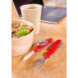 Multifunctional Reusable pocket cutlery with plastic red handle - L:4.3in - 24 pcs