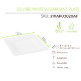 Square White Sugarcane Plate (No added PFAs) - L:7.8 W:7.8in - 500 pcs