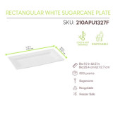 Rectangular White Sugarcane Plate (No added PFAs) - L:10 W:5in - 500 pcs
