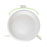 Round White Sugarcane Plate (No added PFAs) - D:8.74in H:0.75in - 500 pcs