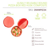 HUSKLY Reusable round pizza box red husk composite - D:13.4in H:1.1in - 12 pcs (6 sets)