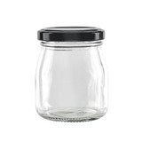 Smooth pudding jar with twist cap (Black Reusable cap) - 5oz D:2.36in W:2.55in H:3.14in - 30 pcs