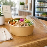 Round Kraft Salad Bucket with PET Lid Included - 46oz D:7.3in H:2.75in - 200 pcs