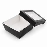 Black Kray Boxes with PET Window Lid - 22oz L:4.7in W:4.7in H:2in - 250 pcs