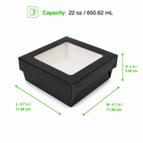 Black Kray Boxes with PET Window Lid - 22oz L:4.7in W:4.7in H:2in - 250 pcs