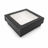 Black Kray Boxes with PET Window Lid - 12oz L:3.9in W:3.9in H:1.6in - 250 pcs
