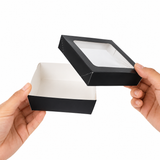 Black Kray Boxes with PET Window Lid - 12oz L:3.9in W:3.9in H:1.6in - 250 pcs