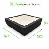 Black Kray Boxes with PET Window Lid - 60oz L:7.1in W:7.1in H:2in - 200 pcs