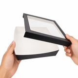 Black Kray Boxes with PET Window Lid - 60oz L:7.1in W:7.1in H:2in - 200 pcs