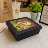 Black Kray Boxes with PET Window Lid - 60oz L:7.1in W:7.1in H:2in - 200 pcs