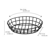 Black Oval Reusable Steel Bread Basket - L:9.4in W:7.5in H:2.2in - 12 pcs