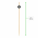 Bamboo Pick with Black and White Stripped Ball - L:4.1in - 1000 pcs