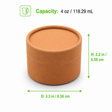 Kraft Cardboard Tube Box with Lid and White Liner Included - 4oz D:3.3in H:2.2in - 100 pcs
