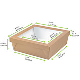 Kraft Kray Boxes with PET Window Lid - 102oz L:9.8in W:9.8in H:2in - 100 pcs