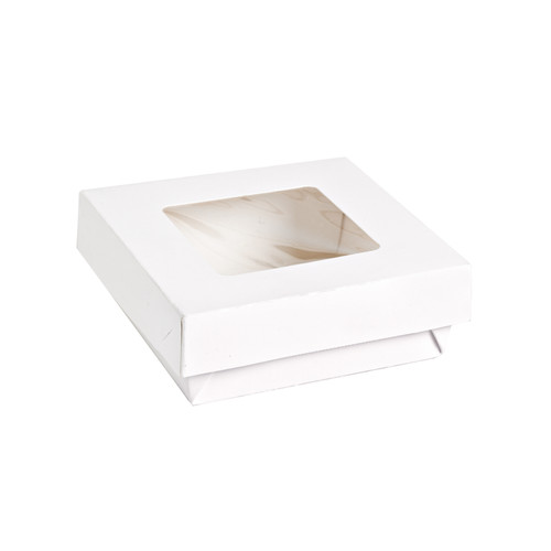 White Kray Boxes with PET Window Lid - 12oz L:3.9in W:3.9in H:1.6in - 250 pcs