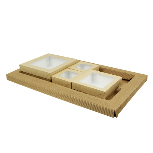 Kraft Meal Tray Bento Box with 4 Kraft Window Box Compartments - 250 VIP Set