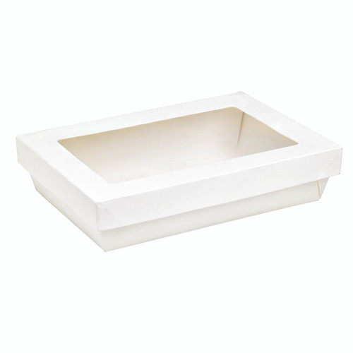 Rectangular White Kray Boxes with PET Window Lid - 50oz L:8.8in W:6.1in H:2in - 200 pcs