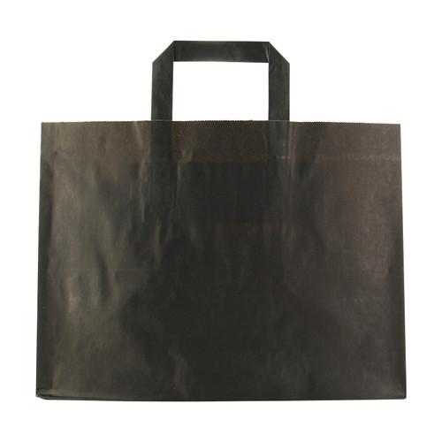 Large & Wide Black Paper Bag with Handle - W:12.5in Gusset:8.7in H:9.65in - 250 pcs