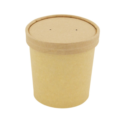 Brown Kraft Soup Cup with Kraft Lid Included - 12oz D:3.5in H:3.4in - 500 pcs
