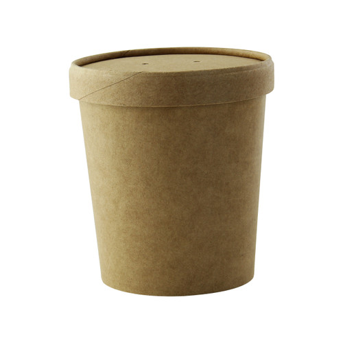 Brown Kraft Soup Cup with Kraft Lid Included - 16oz D:3.8in H:4in - 500 pcs