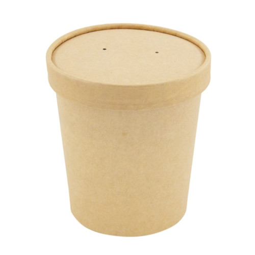 Brown Kraft Soup Cup with Kraft Lid Included - 16oz D:3.8in H:4in - 500 pcs Brown Kraft Soup Cup with Kraft Lid Included - 16oz D:3.8in H:4in - 500 pcs