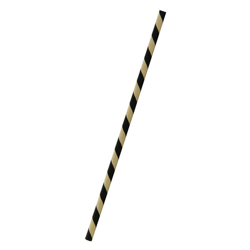 Black & Kraft Striped Paper Straws  Wrapped - D:0.2in L:8.3in - 3000 pcs