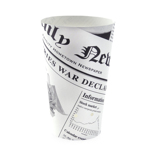 HAPPY FRIES Newsprint Closable Perforated Snack Cup - 16oz D:2.36in H:6.3in - 1000 pcs