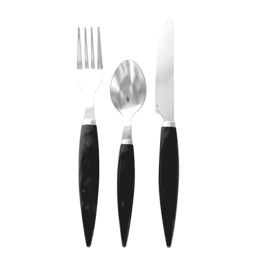Reusable Stainless Steel Cutlery Set with Black Handle Wrapped in PP Bag - L:8.46in W:1.96in - 50 pcs